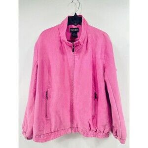 Tres Bien Women's Sz L Pink Ultra-Suede Washable Jacket Zip‎ Up Pockets